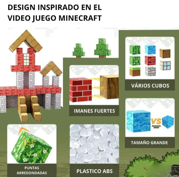 Cubos Magnéticos Minecraft - 64 Piezas