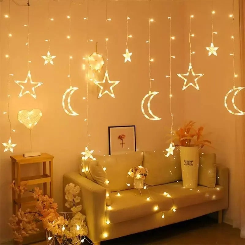 Guirnalda luces LED de estrellas y lunas luz cálida