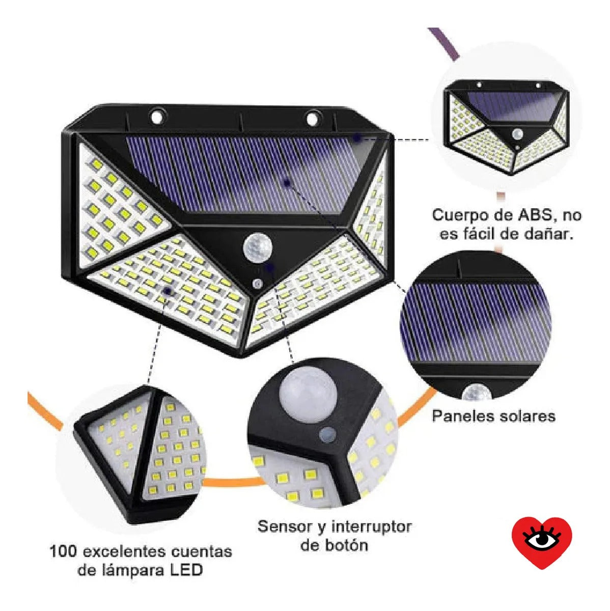 Aplique Reflector Led Panel Solar 100 Leds con Sensor de Movimiento
