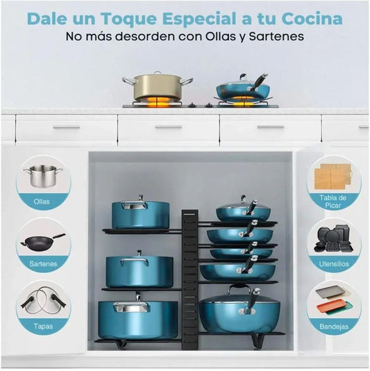 KitchenMax™:Organiza ollas, sartenes y recipientes en un solo lugar