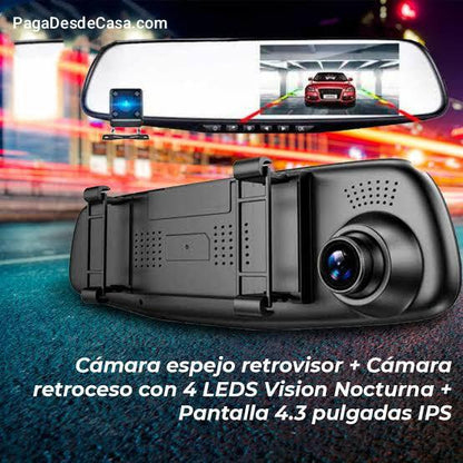 Espejo retrovisor con 2 camaras grabadoras 1080 full hd