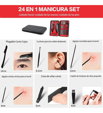 Set Estuche Manicura Pedicura 24 Piezas Alicate Tijera Lima