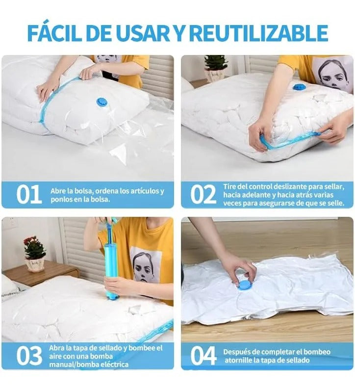 Set X5 Bolsas Valija Vacio Ropa Acolchado Viaje + Aspi Bomba