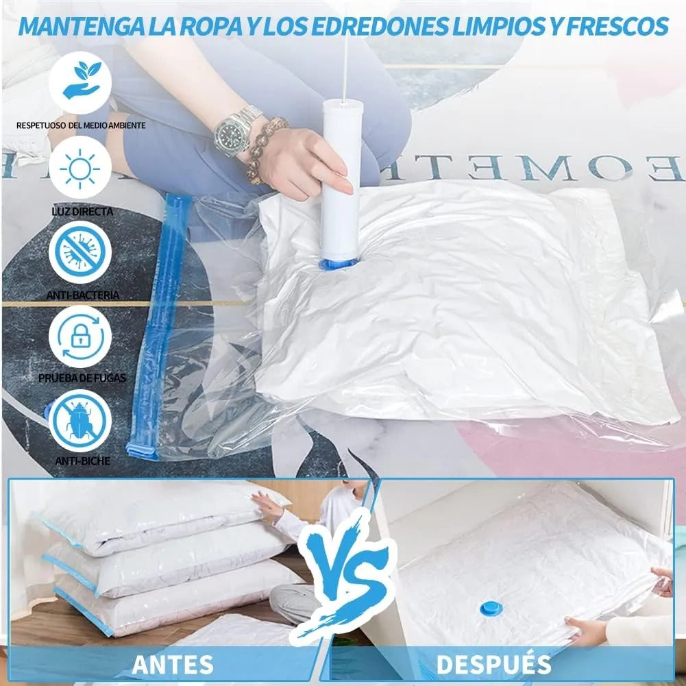 Set X5 Bolsas Valija Vacio Ropa Acolchado Viaje + Aspi Bomba