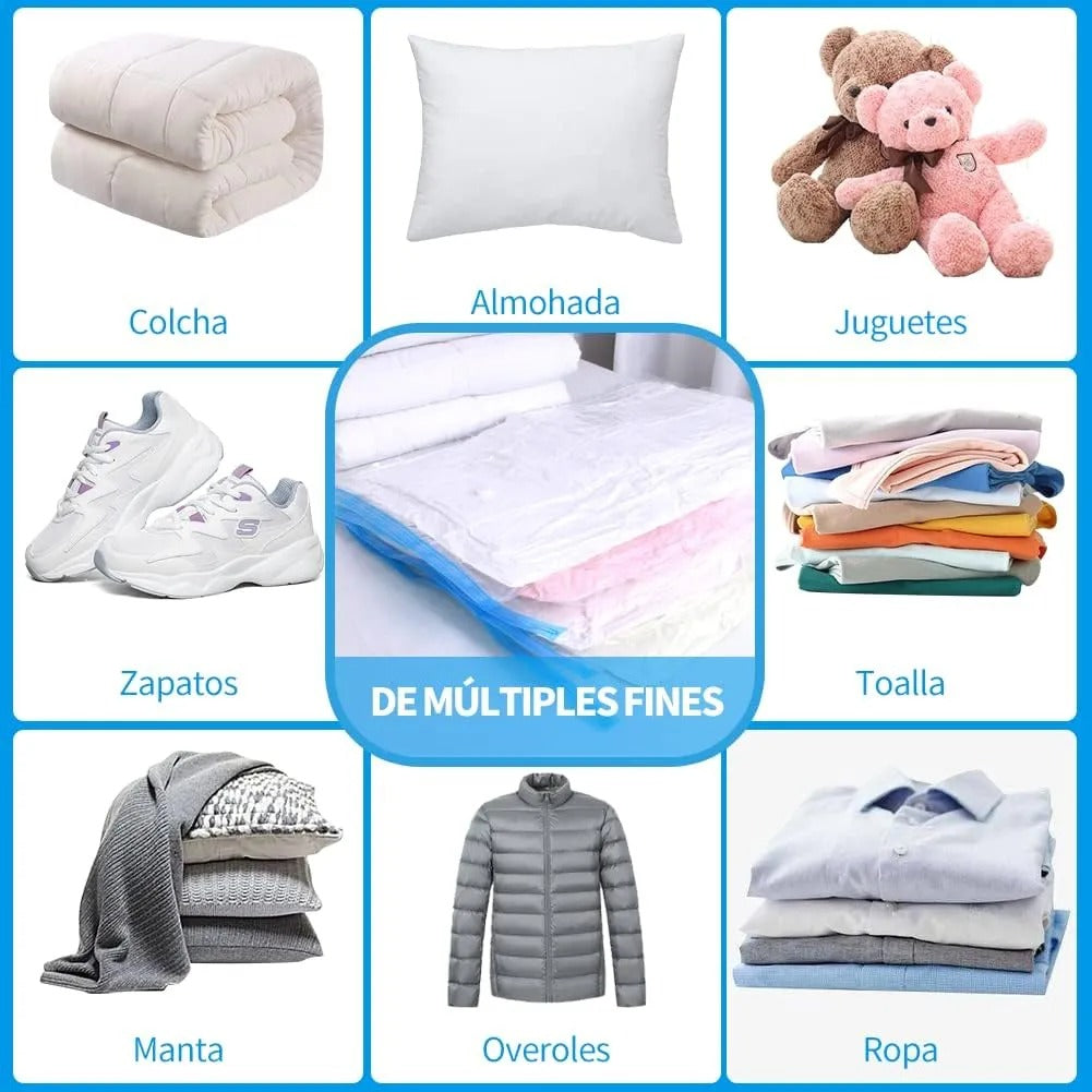 Set X5 Bolsas Valija Vacio Ropa Acolchado Viaje + Aspi Bomba