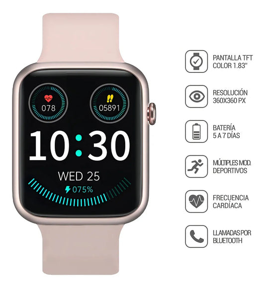 Smartwatch Reloj Inteligente Jd Capri Rosa 1.83 Llamadas Bluetooth Múltiples modos deportivos Presión Arterial SPO2 Control de Música