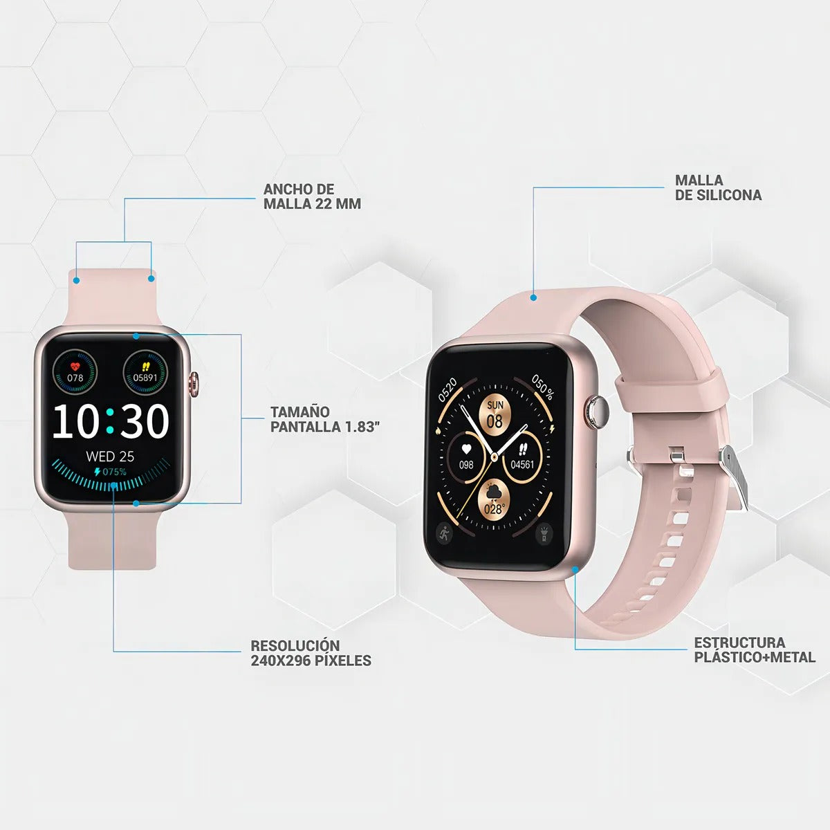 Smartwatch Reloj Inteligente Jd Capri Rosa 1.83 Llamadas Bluetooth Múltiples modos deportivos Presión Arterial SPO2 Control de Música