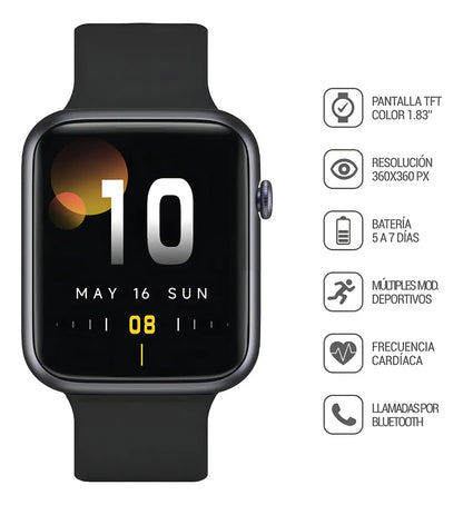 Smartwatch Jd Capri 1.83 Llamadas Bluetooth Múltiples Modos Deportivos Presión Arterial Spo2 Control De Música Reloj Inteligente Negro