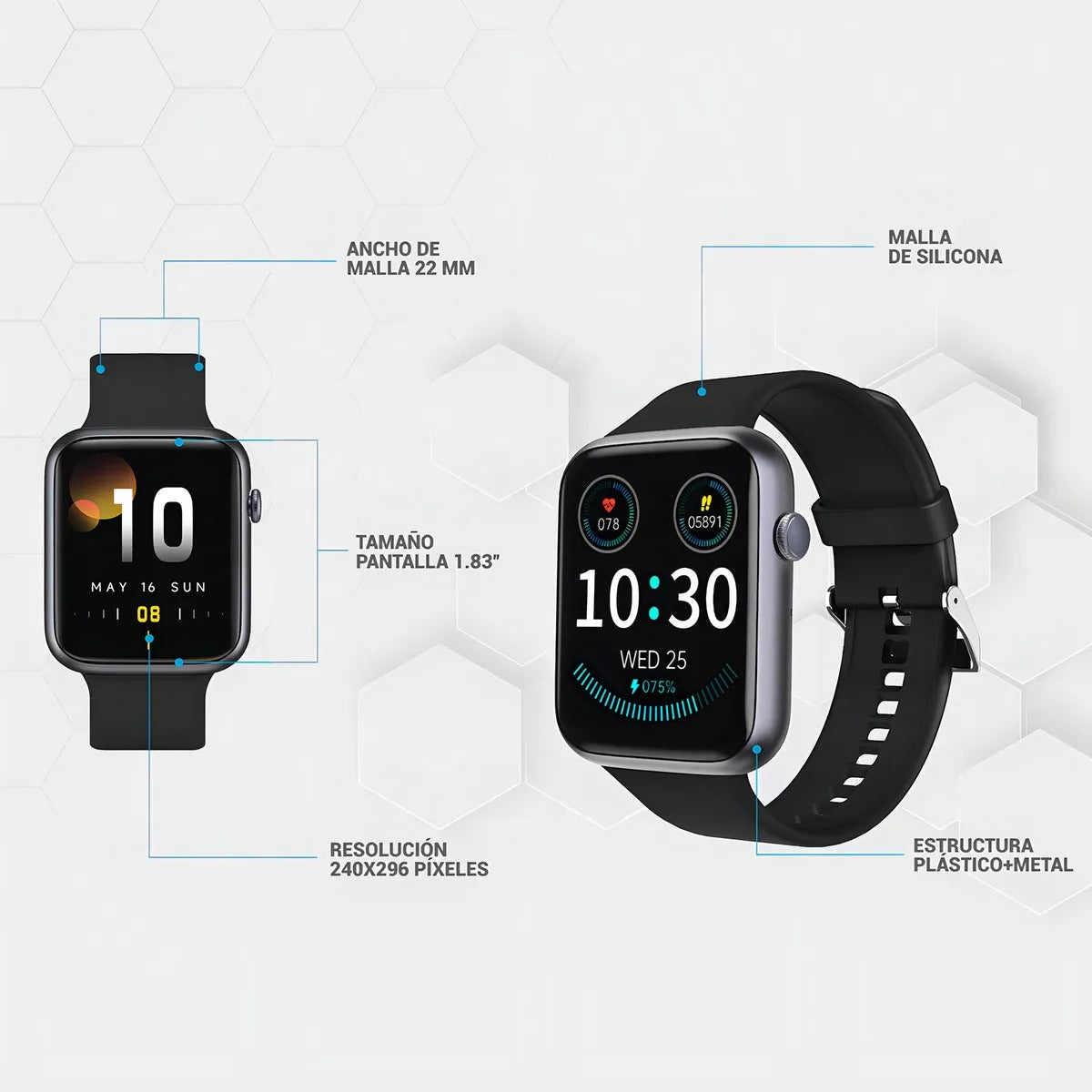 Smartwatch Jd Capri 1.83 Llamadas Bluetooth Múltiples Modos Deportivos Presión Arterial Spo2 Control De Música Reloj Inteligente Negro