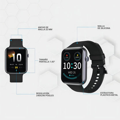 Smartwatch Jd Capri 1.83 Llamadas Bluetooth Múltiples Modos Deportivos Presión Arterial Spo2 Control De Música Reloj Inteligente Negro
