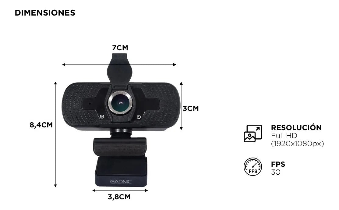 Cámara Web Gadnic Full Hd 1080p Con Micrófono 30 Fps Color Negro