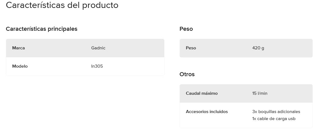 Compresor de Aire Portátil Gadnic In305 150 PSI Inalámbrico Recargable Pantalla Digital + Boquillas Incluidas