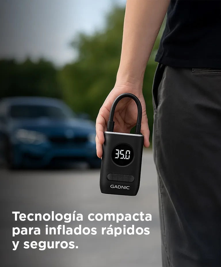 Compresor de Aire Portátil Gadnic In305 150 PSI Inalámbrico Recargable Pantalla Digital + Boquillas Incluidas