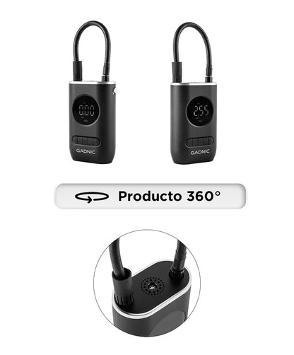 Compresor de Aire Portátil Gadnic In305 150 PSI Inalámbrico Recargable Pantalla Digital + Boquillas Incluidas