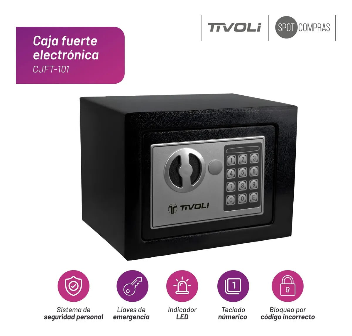 Caja Fuerte Electrónica De Seguridad Tivoli Acero Inoxidable Color Negro