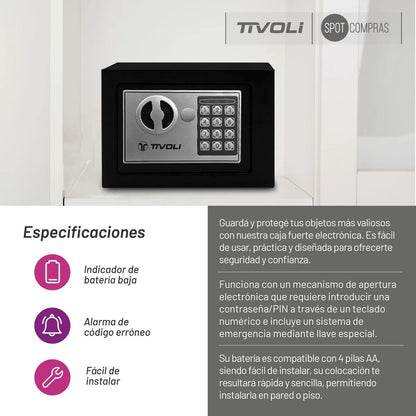 Caja Fuerte Electrónica De Seguridad Tivoli Acero Inoxidable Color Negro