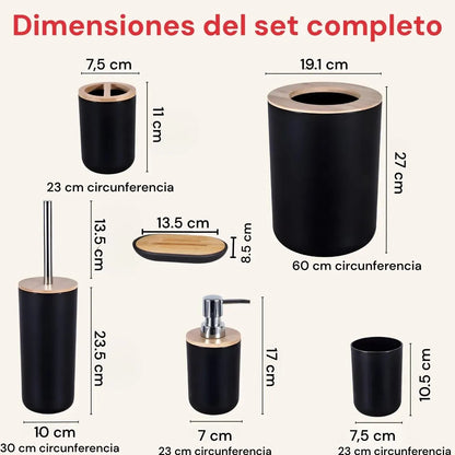 Set Baño 6 Piezas Bambú Estilo Nórdico Dispenser Jabonera