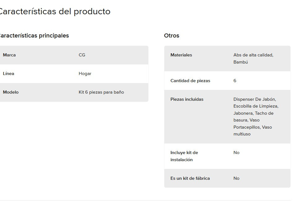 Set Baño 6 Piezas Bambú Estilo Nórdico Dispenser Jabonera