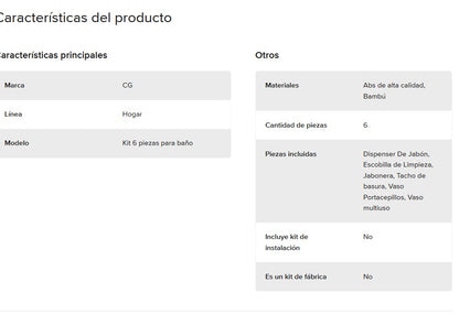 Set Baño 6 Piezas Bambú Estilo Nórdico Dispenser Jabonera