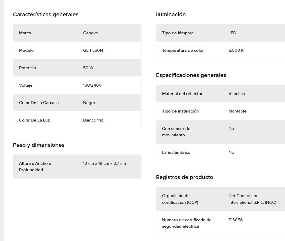 Reflector Led 50w Exterior Alta Potencia Ip66 Luz Fría