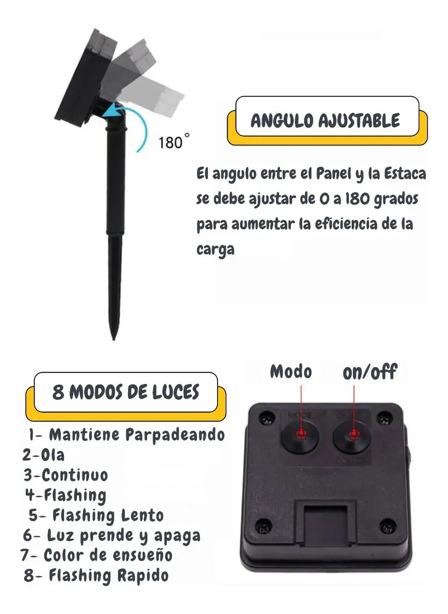 Guirnalda 200 Leds Luz Calida Panel Solar 22m Exterior Promo Estructura Único