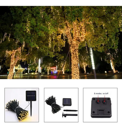 Guirnalda 200 Leds Luz Calida Panel Solar 22m Exterior Promo Estructura Único