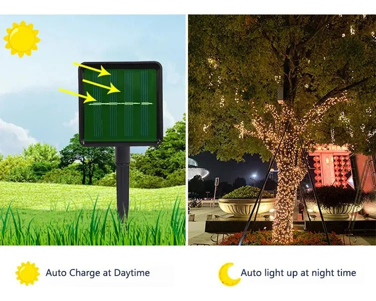 Guirnalda 200 Leds Luz Calida Panel Solar 22m Exterior Promo Estructura Único