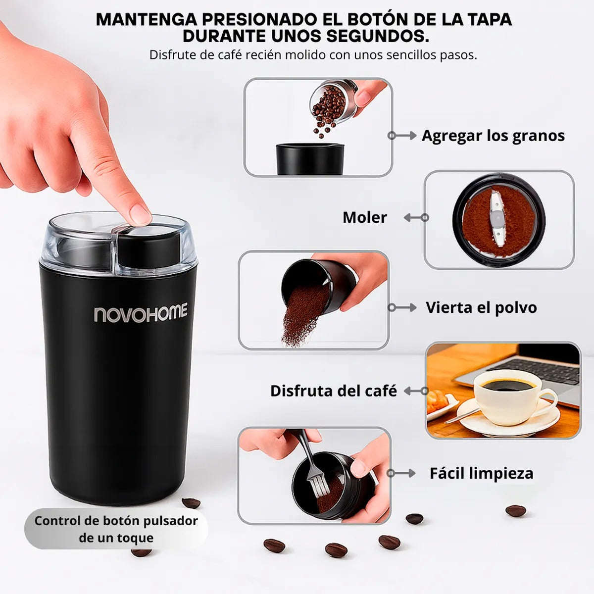 Molinillo De Café Eléctrico Novohome Acero Inox. 200w 60g