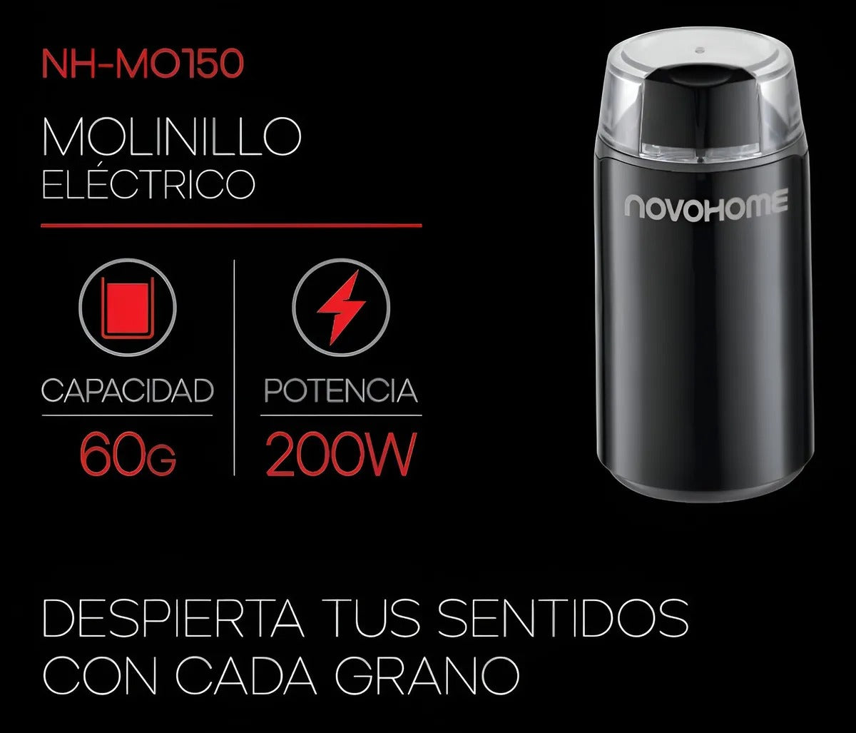 Molinillo De Café Eléctrico Novohome Acero Inox. 200w 60g