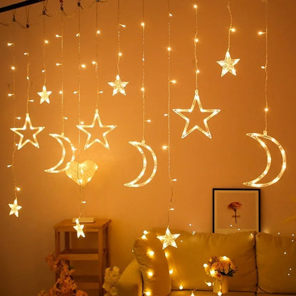 Guirnalda luces LED de estrellas y lunas luz cálida