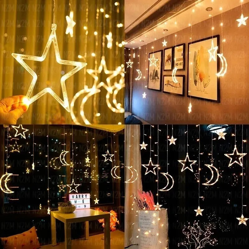 Guirnalda luces LED de estrellas y lunas luz cálida