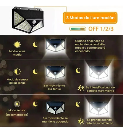 Aplique Reflector Led Panel Solar 100 Leds con Sensor de Movimiento