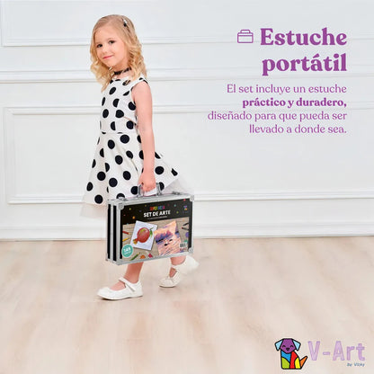 Set de arte Infantil Dibujo Fibra Maletín Metálico de 145 piezas V-Art By Vicky