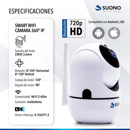 Camara Seguridad Domo Suono Ip Wifi Inalambrica Motorizada 720 Hd Visión Nocturna Alerta Sensor De Movimiento