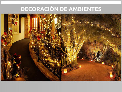 Luces Navidad Exterior Solares Guirnalda Led 20m Impermeable 200 Luces Cálidas